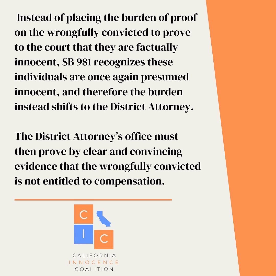 CA_InnocenceCoa's tweet photo. CIC is proudly sponsoring #SB981 Criminal Procedure: Factual Innocence to ensure that those seeking compensation through the courts have the burden of proof shift to the District Attorney. Learn more at https://t.co/GOAWRMvS0r #reform #caleg https://t.co/1BGznTNdfp