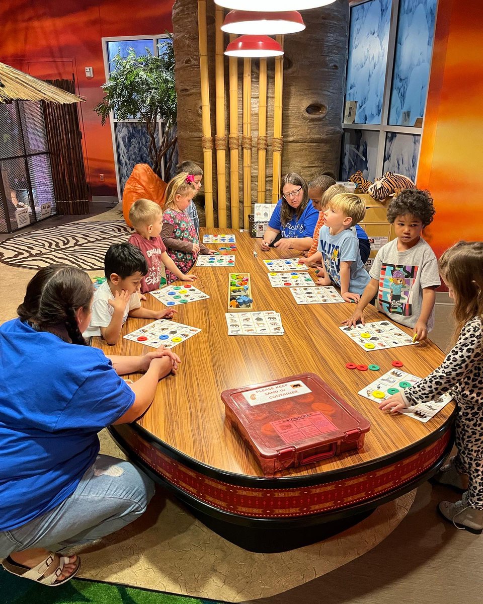 Region7EcoLand's tweet photo. Ore City students visited EcoLand today!  🌿🦓🐘🦒🐄🐖🐓🐇🌿
Mrs. Jones’s class loved the Farm to Table room!
Mrs. Kayne’s class enjoyed playing drums in the Serengeti.
Mrs. Quinn’s friends were fascinated as they investigated sifting sand in the Rock room. @Region7ESC https://t.co/cUpmB6Wo5R