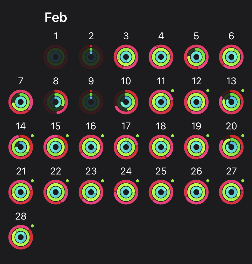 RecursiveSwift's tweet image. Missed few days but overall a good start.
February Rings! #AppleWatch