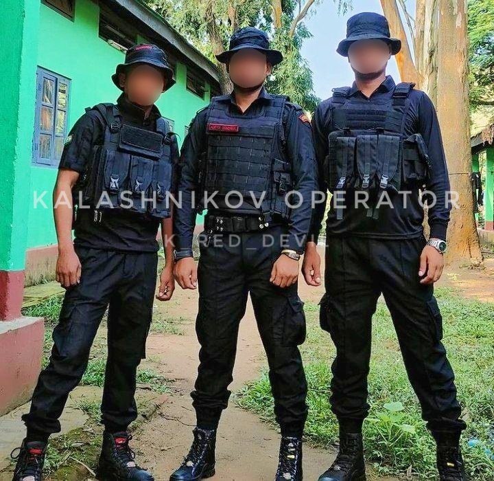 Assam police on duty wearing the traditional Assamese Gamosa as they  celebrate Rongali Bihu, during the nationwide lockdown in wake of the  coronavirus pandemic, in Guwahati, Assam, India on Wednesday, April 15,