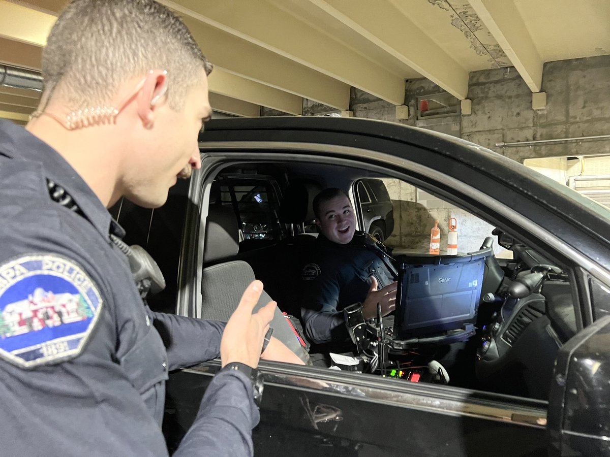 NampaPolice1's tweet photo. Welcome to work night shift! Short visit with Officer Garret Maxey as we passed in the parking garage. #NPDVRA #TweetAlongWith394 https://t.co/uVyAd0khuo