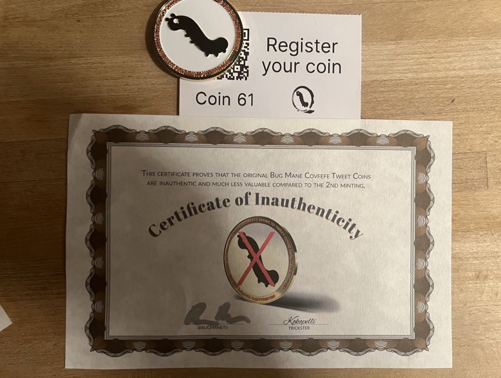 VanTheBrand's tweet photo. Got my actual #bugcoin (61) in the mail. https://t.co/Ew2o7PqWdN