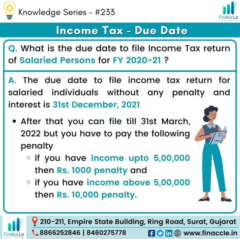 finaccle's tweet photo. Knowledge series - #233 - Income tax Due Date
Follow us & visit our website for regular updates
https://t.co/QqDpd9gPJM
Find us on
Instagram:
https://t.co/8jHMWJ6n1t
Twitter:
https://t.co/waLpl5Xvwo
Facebook :
https://t.co/arqK4V7iiB
#gstportal #gst #gstupdates #GST #finaccle https://t.co/6GuXCO5TOU