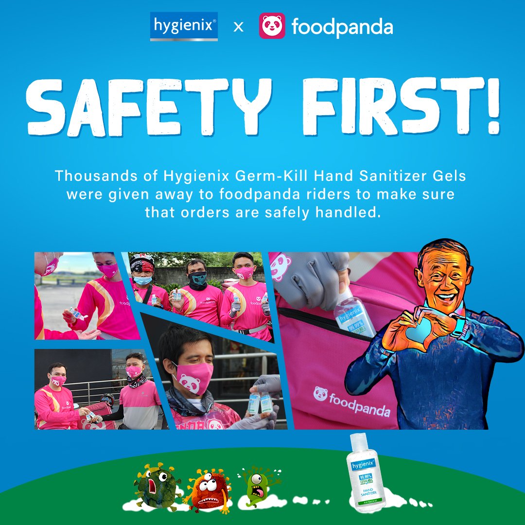 We thank <a href="/foodpandaPH/">foodpanda PH</a> for trusting #Hygienix in ensuring that orders are safely handled by the riders. We will continue to work with our partners in providing #GermKillerSkinLover products to help #FightWorldGermination.