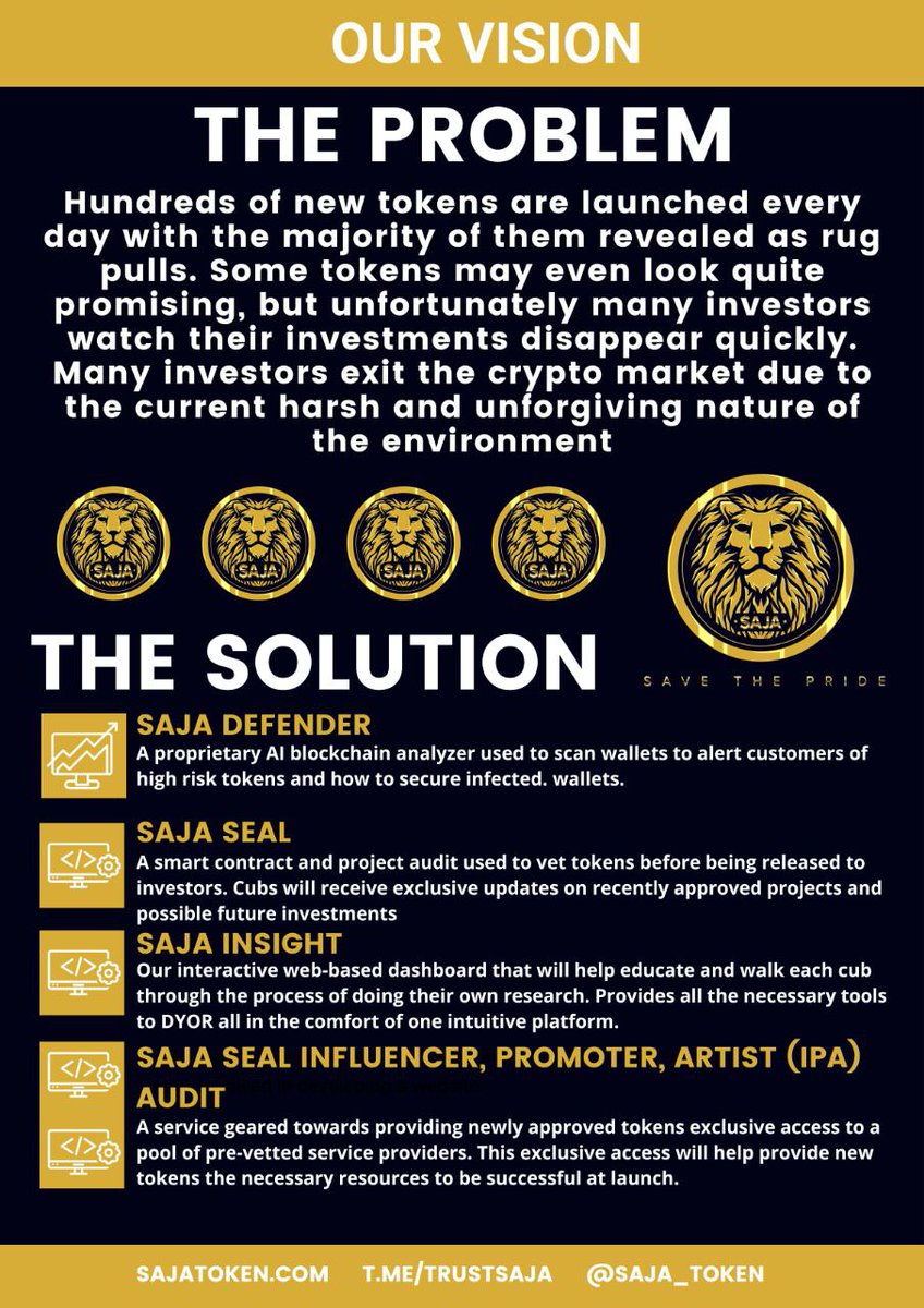 jdml78's tweet photo. @Yourpop8 @saja_token #SajaDefender is an analyzer using artificial intelligence to scan smart contracts and wallets. The dev team has the AI experience to bring it to market. Game changer. 
#Saja $Sja 🚀
💪🦁🤙 https://t.co/afkiGpsvCt