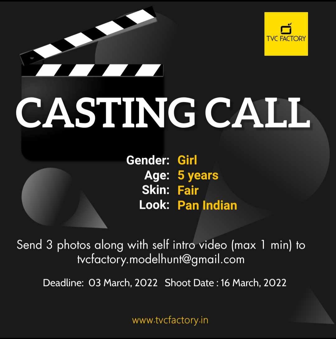 AuditionAreHere's tweet photo. Casting Call 🎭 Advertisement
Looking for a 5 year old Girl.
Skin - Fair
Look - Pan Indian
Check poster for more details!
#arh #auditionsarehere #castingcall #advertisement #ad #tvc #tvcfactory https://t.co/UThTNWLN70