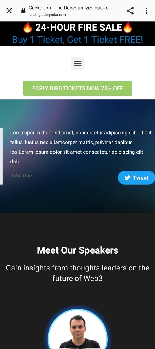 0xtongue's tweet photo. really? lorem impsum by John Doe @coingecko shows how much effort was put into #GeckoCon #CoinGecko https://t.co/CWySmRyTCJ
