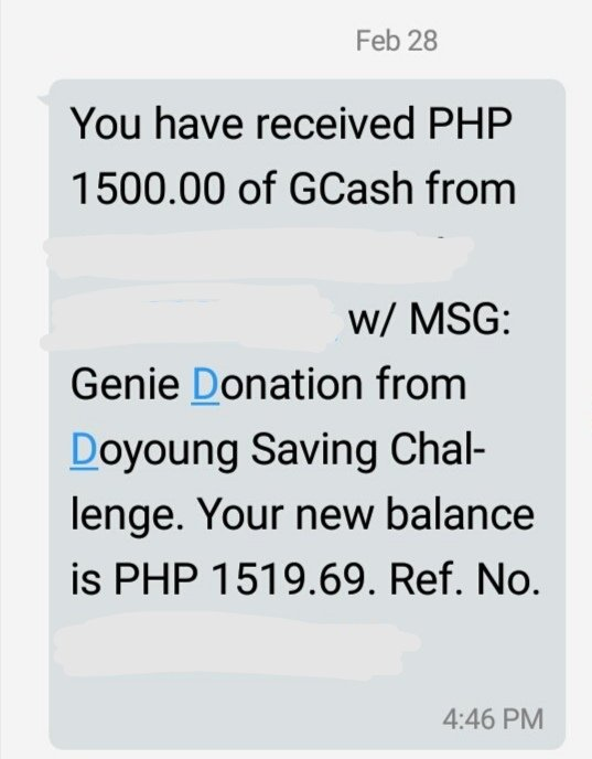TreasurePatron's tweet photo. [DONATIONS UPDATE]

Thank you, DOYOUNG SAVING CHALLENGE as we received PHP 1,500❤️‍🔥 

Please donate here for our GENIE TEAM ↙️
Gcash: 09268377723 - Jhoanna Grace A.

Let's take advantage of WEEK 3 by pushing the SNS, VOTINGS &amp; DIGITALS like its DDAY💎
#TREASURE @treasuremembers https://t.co/jd6PYNhal0