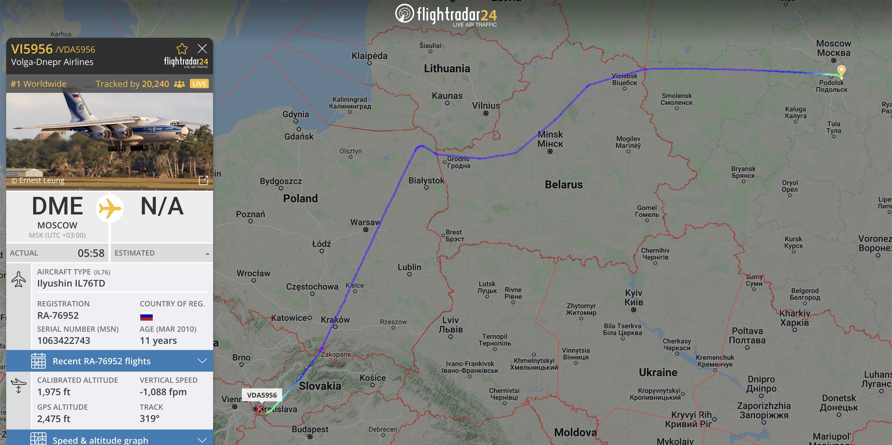 Flightradar24 on Twitter: "A Volga Dnepr Airlines IL-76 has just landed in  Bratislava, Slovakia from Moscow. Unknown at the moment is the reason  special permission was granted to this flight to overfly
