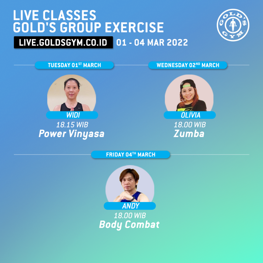 Halo Gold's People!

Minggu ini banyak tanggal merah ya. Eits tapi bukan berarti olahraganya jadi libur juga yaa selain masih ada Live Class, club juga masih buka ya! Siapa nih yang meskipun libur tapi olahraga tetap jalan terus?