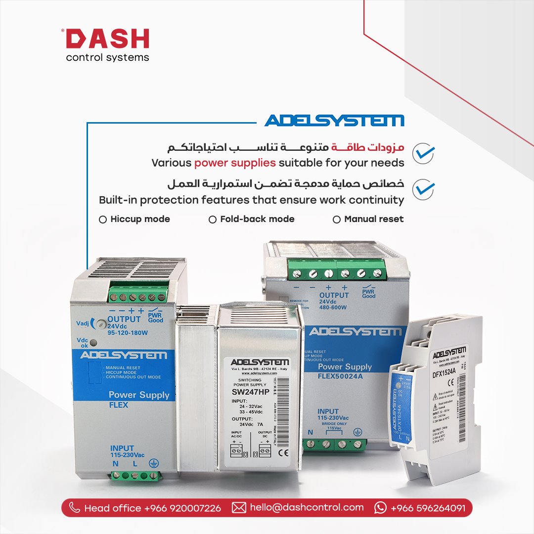 DASH_Controls's tweet photo. تقدم لكم داش مزودات طاقة ذات جهد وسعات متنوعة لتناسب احتياجاتكم، متميزة بخصائص حماية تضمن استمرارية العمل:
✅ Hiccup-mode 
✅ Fold Back 
✅ Manual reset https://t.co/0Igk3FDqgW