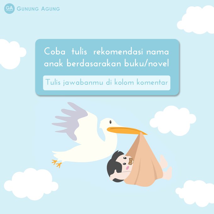 Coba kasih rekomendasi nama anak berdasarkan buku/novel favorit kalian, Tulis juga sumber bukunya ya biar yang lain tau 😊

Beragam novel menarik dg genre favorit kamu tersedia di <a href="/TokoGunungAgung/">Gunung Agung</a> LG Tangcity Mall lho.

Lokasi: Lobby Perintis

#namanaak #tangcitytenant