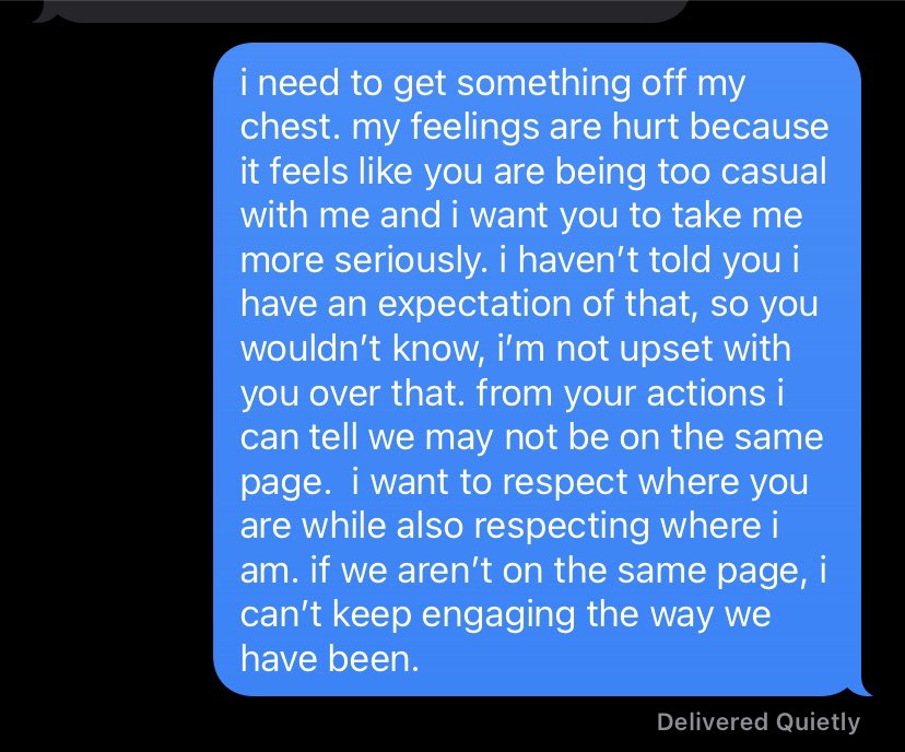 lauren92902's tweet photo. sending a text like this may not be a big deal for others but it is a huge deal for me. i have wanted to be able to comfortably express myself in this way in romantic connections for almost 5 years. this feels good and i am so proud of myself. #minivictories https://t.co/BUdb3yValc