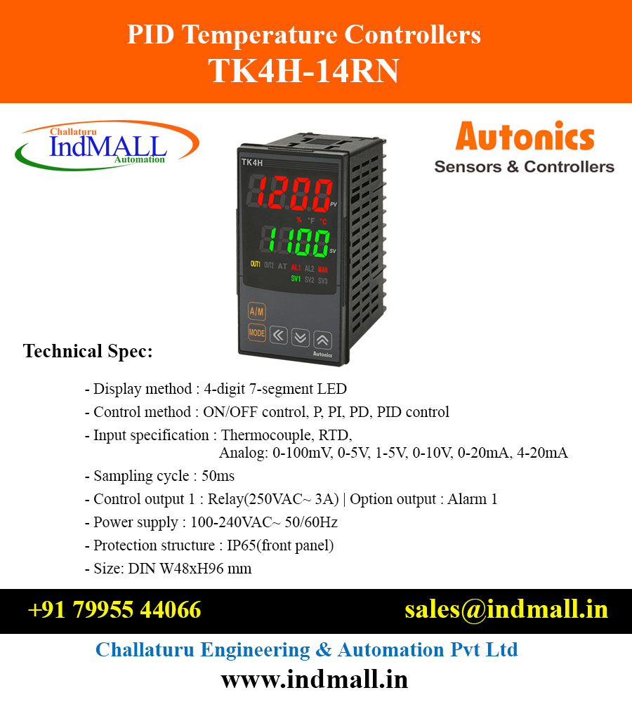 CesIndmall's tweet image. #Autonics PID Temperature Controllers: TK4H-14RN

Visit: indmall.in/autonics-tk4h-…

Call: +91 79955 44066 | Mail: sales@indmall.in

#AutonicsControllers #PIDControllers #TemperatureControllers #IndMALL #Challaturu #ChallaturuAutomation #IndMALLAutomation
