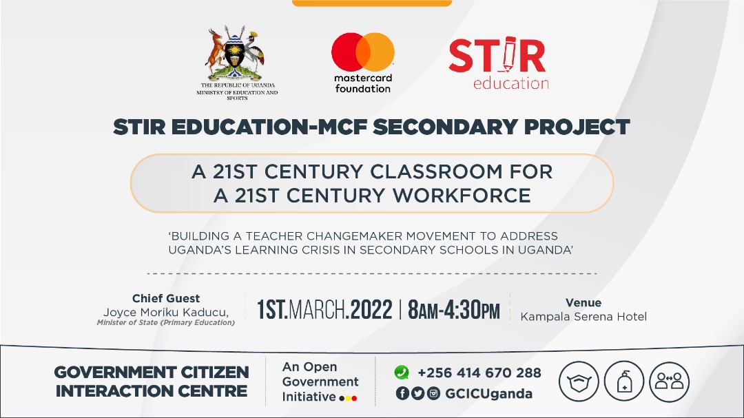 Educ_SportsUg's tweet photo. TODAY: Hon. @MorikuJoyce will officiate at STIR EDUCATION-MCF SECONDARY PROJECT conference.

Theme: A 21st century classroom for a 21st century workforce.

Venue: @kampalaserena 
#EducUg ~ @Mastercard foundation. https://t.co/sGRuyJmPCM