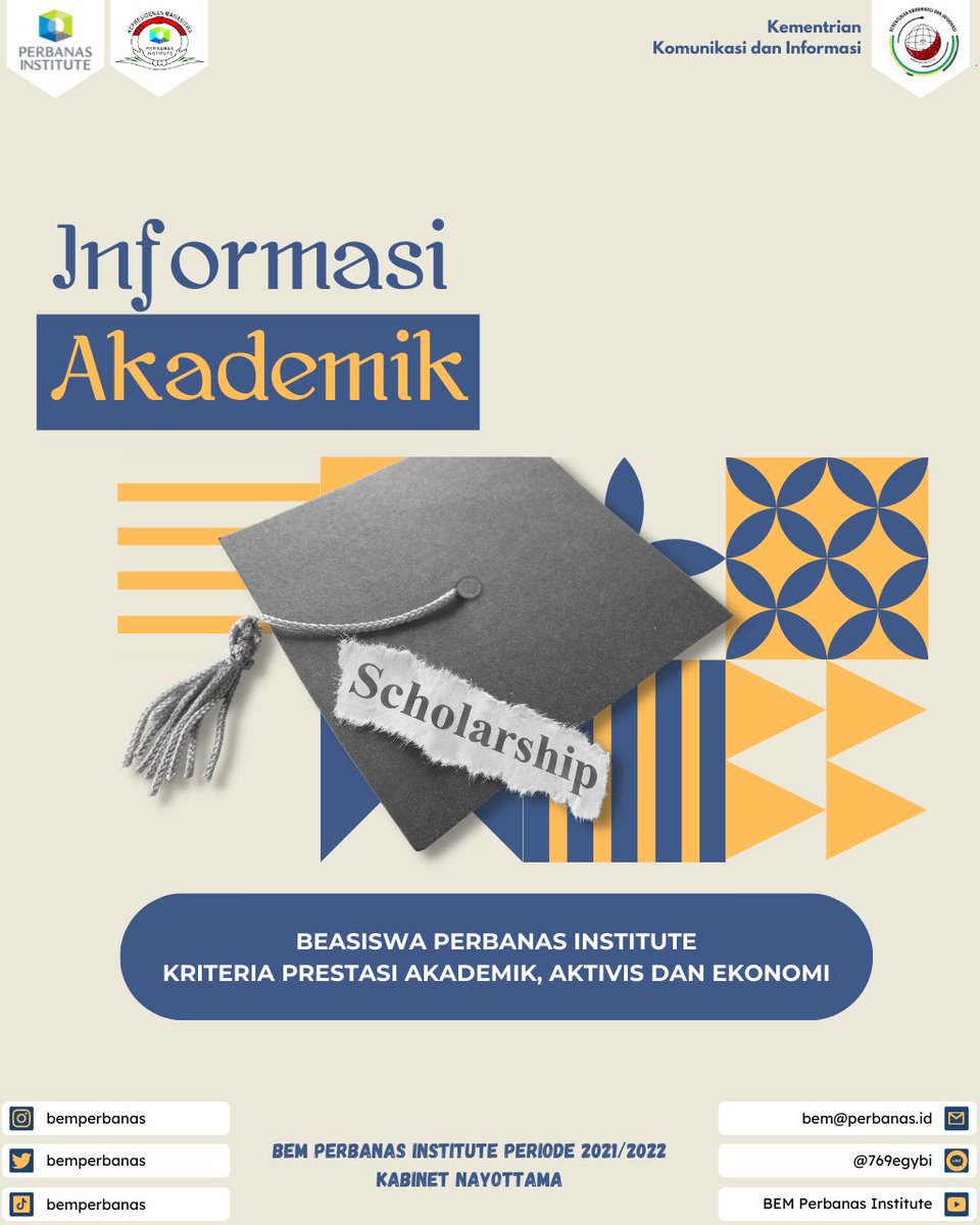 bemperbanas's tweet photo. [ INFORMASI AKADEMIK ]

Dibuka kesempatan memperoleh beasiswa reguler Perbanas Institute periode semester gasal tahun akademik 2021/2022 untuk kriteria Prestasi Akademik, Aktivis dan Ekonomi.

Berikut lampiran infografis untuk mengetahui informasi selengkapnya. https://t.co/vw1CYEvutg