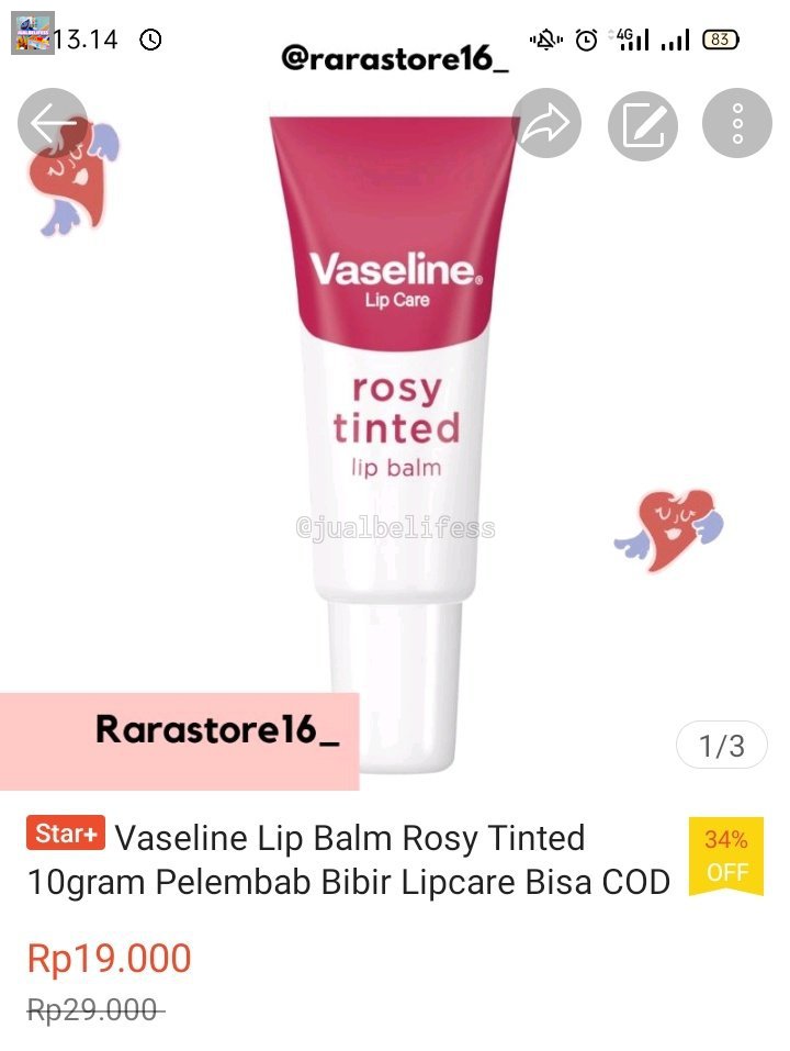/jubel Hai kak, vaseline lip balm rosy tinted cuma 19k💓new dan original, bisa oren ijo RARASTORE16_