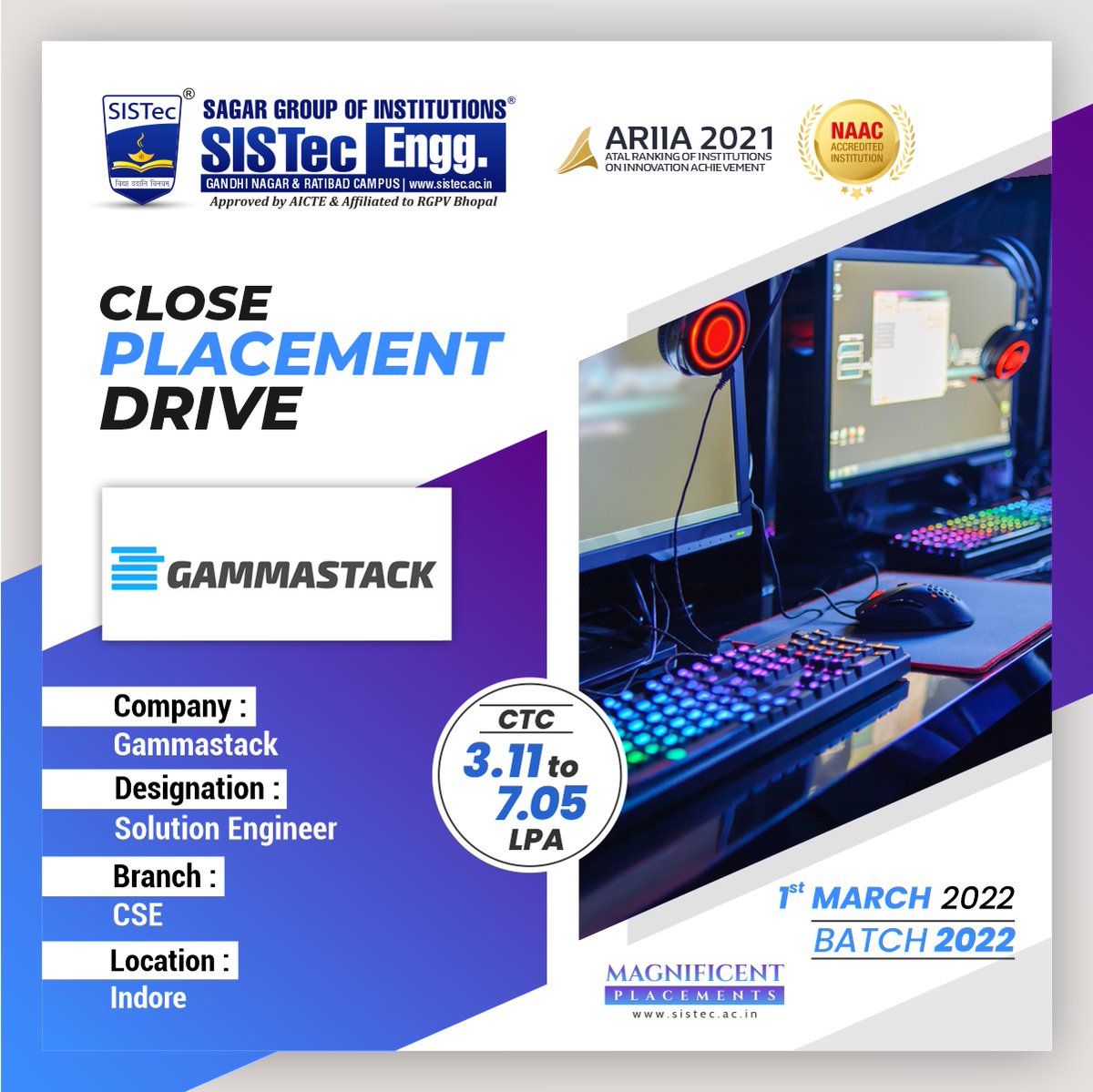 SISTecRatibad's tweet photo. Close #PlacementDrive Alert🎯🚨

Company: Gammastack
Designation: Solution Engineer
Date: 1st March 2022
Branch: https://t.co/eqAMjSQTaC, CSE (Batch 2022)
Package: 3.11 - 7.05 LPA
Location: Indore

🌐 Website: https://t.co/BbsfuaVxlc

#solutioneengineer #gammastack #CampusDrive https://t.co/1sDey2nHGX