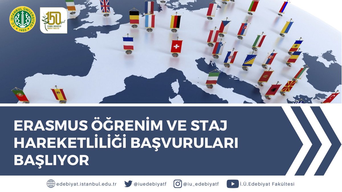 Sevgili Öğrencilerimiz,

#Proje Dönemi #Erasmus Öğrenim ve #Staj Hareketliliği başvuruları 01 Mart 2022 salı günü saat 10.00’da başlıyor. Başvurular, 23 Mart 2022 tarihine kadar AKSİS üzerinden online (çevrim içi) olarak yapılacaktır.

Ayrıntısı için: 👉 bit.ly/3vov03b