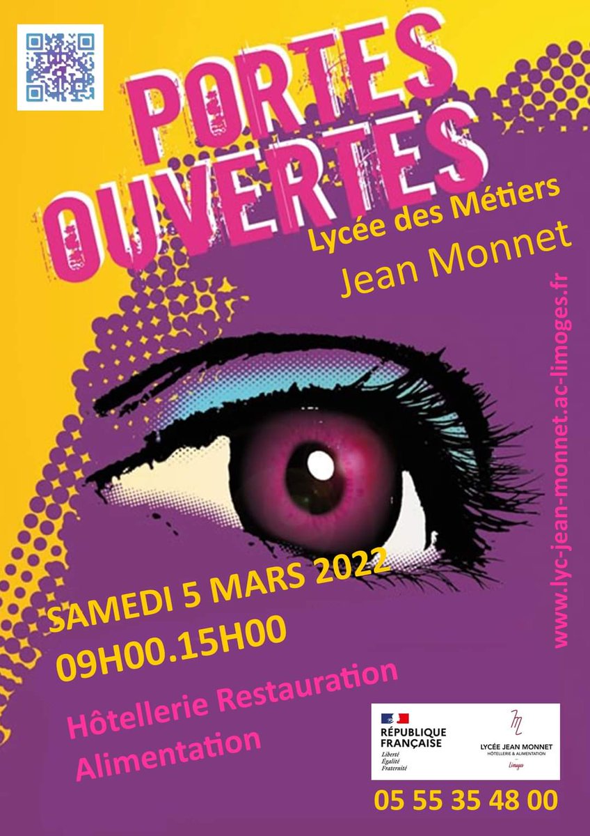 RAPPEL
Journée Portes Ouvertes
Le lycée Jean Monnet organise sa traditionnelle JPO samedi 5 mars 2022 de 9h00 à 15h00.
Venez nombreux découvrir nos formations et notre savoir faire.