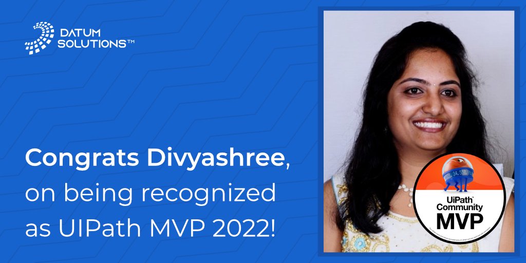 _Datumsolutions's tweet image. We’re thrilled to announce that Divyashree Muddagangaiah has been recognized as @UiPath MVP!
Thanks for making us proud! There should be one like you in every company that strives to build flawless applications, and we’re amazingly lucky to have you on our team.
#datumpeople