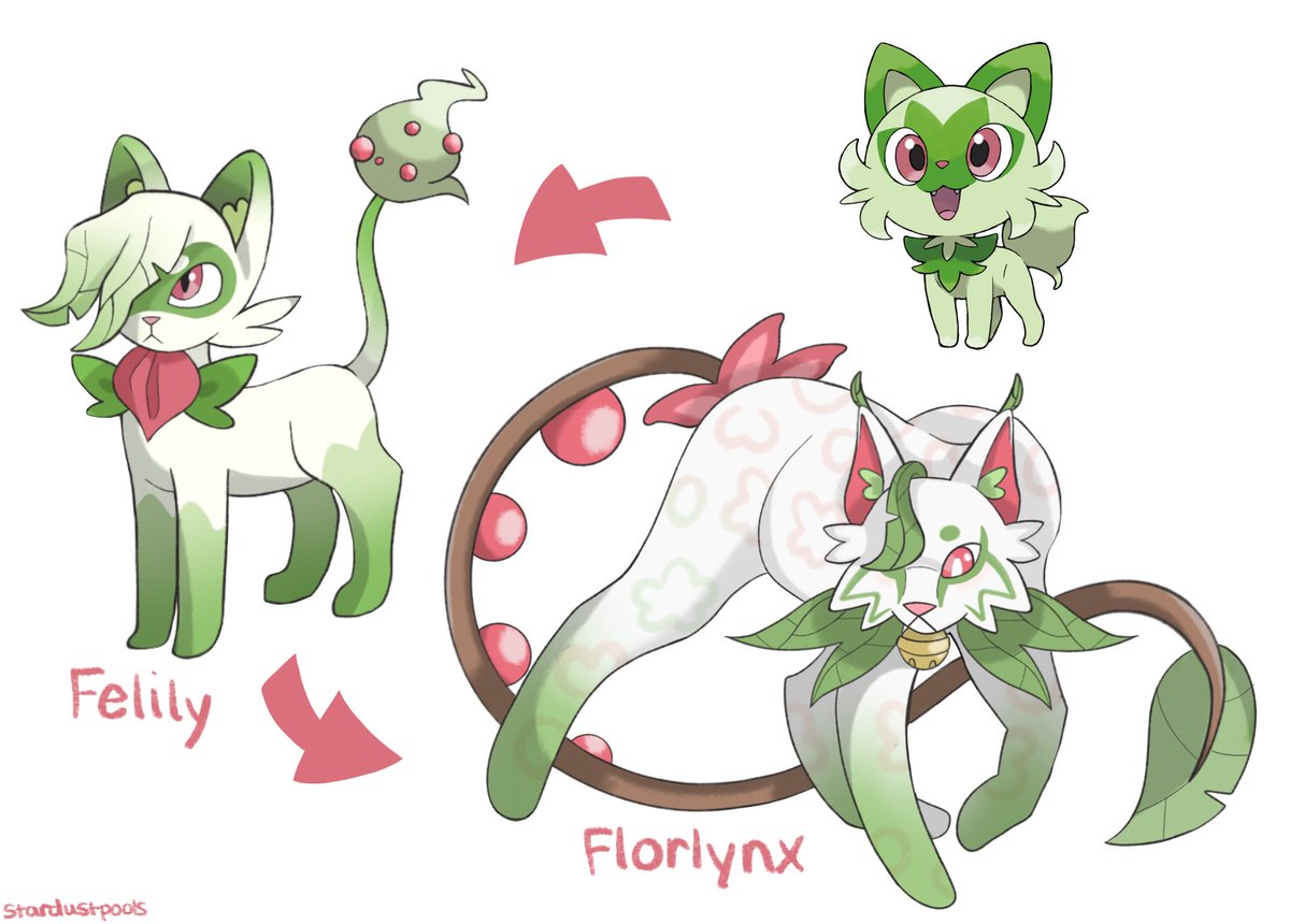 stardustpuddle's tweet photo. sprigatito evolution concepts!! this was very fun to make https://t.co/qSzqMNzOmT