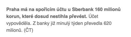 MasareVit's tweet image. Na to, že má #Praha roky kontraproduktivně většinu peněz u PPF banky a jejímu vedení s @ZdenekHrib, @PiratskaStrana, @TOP09cz, @STANcz a @PRAHASOBE to nevadí, jsem si už zvykl. Ale že uložením peněz podporovala dosud i Sberbank, to už mi hlava nebere. #nakopniprahu
@zeleni_cz