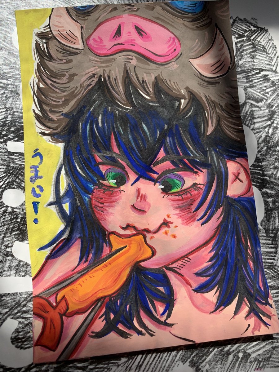 NattV28's tweet photo. Hi!, this is a little inosuke redraw!, he’s eating some tempura hehe, gotta stay strong boyyy😌😌🐽 (creds to the original illustration)
#fanart #art #drawing #anime #DemonSlayer #kimetsunoyaiba #inosuke #inosukehashibira https://t.co/Yigf2OxYkn