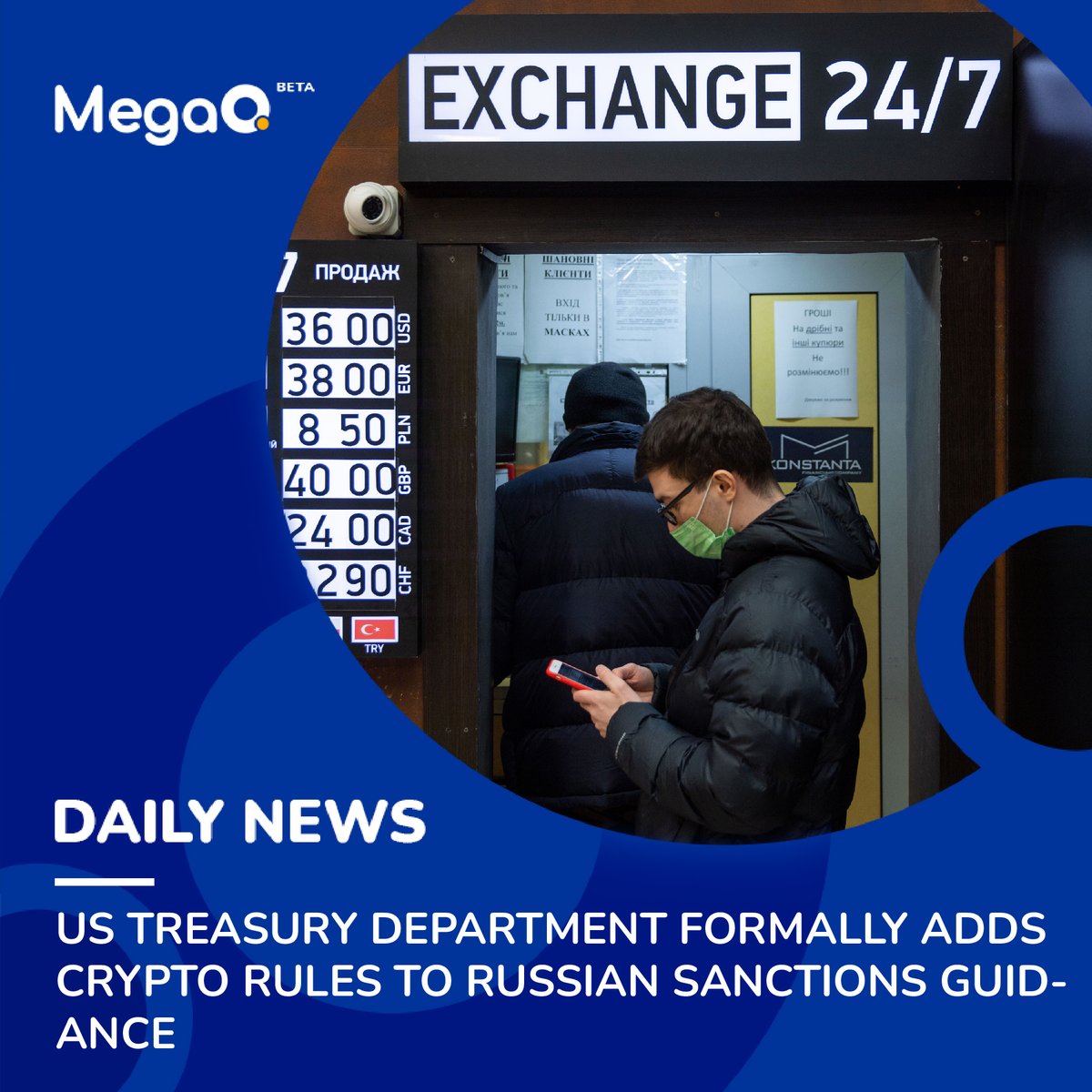 OfficialMegaO's tweet photo. 💥 #dailynews On @OfficialMegaO (#March 1, 2022)

👉US Treasury Department formally adds #Crypto
rules to #Russian Sanctions Guidance.

👉 #Bitcoin Rises Despite Geopolitical Tensions.

🌟Details: https://t.co/KicMmWr40Q

#cryptocurrency #MegaO #Stablecoin #P2P #news #VNDO https://t.co/RIONnmyNXz
