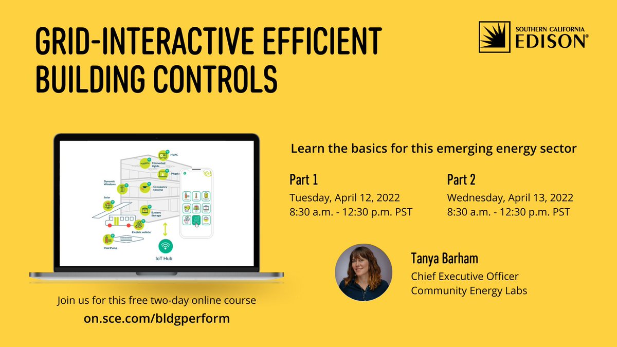 Join CEL &amp; <a href="/SCE/">SCE</a> on April 12 &amp; 13 for our Grid-Interactive Efficient Building Controls online course. Learn how building owners can take steps to reduce peak energy consumption while electrifying buildings and satisfying occupant comfort. Sign up today at: on.sce.com/bldgperform