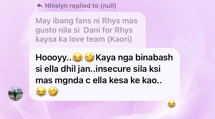 jeenglooo's tweet photo. So there was a member that backed out of daniela stranner’s fansclub who sent me tea from their GC where daniela interacts with them. They were making fun of belle mariano &amp; bringing kaori down.Her mom “rudlyn” even thinks it’s funny. How low! dti nya pa ship sarili nya kay R lol https://t.co/fUbzsmjqCo