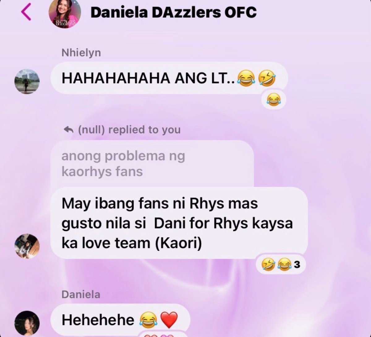 jeenglooo's tweet photo. So there was a member that backed out of daniela stranner’s fansclub who sent me tea from their GC where daniela interacts with them. They were making fun of belle mariano &amp; bringing kaori down.Her mom “rudlyn” even thinks it’s funny. How low! dti nya pa ship sarili nya kay R lol https://t.co/fUbzsmjqCo