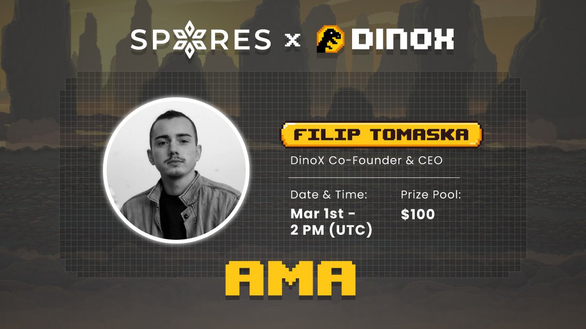 EmberNetwork_io's tweet photo. 🗣️Spores x DinoX - 1st AMA

⏰Date &amp; Time: 2 PM UTC, 1/3
👤Featured Guest: Filip Tomaska - @DinoXWorld Co-founder and CEO
📍Venue: https://t.co/ZAhD1xAxl7

🎁Reward Prize Pool: $300 (https://t.co/zwDa48tpgf)

Set your reminder right away to join in the #AMA &amp; win our rewards! https://t.co/rCcjCpoyz6