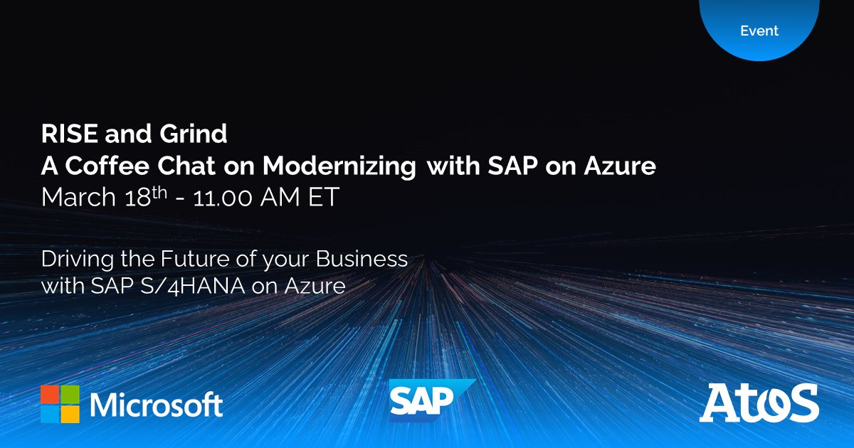Atos's tweet image. Want to know why @SAP customers globally plan to deploy SAP on Azure?
☕Join us for a virtual coffee chat event on March 18 to learn how companies achieve 102% ROI over 3 years by deploying #SAPonAzure.
Register here➡ spr.ly/6017KbKgl
#SAPHANA #SAPtoCloud