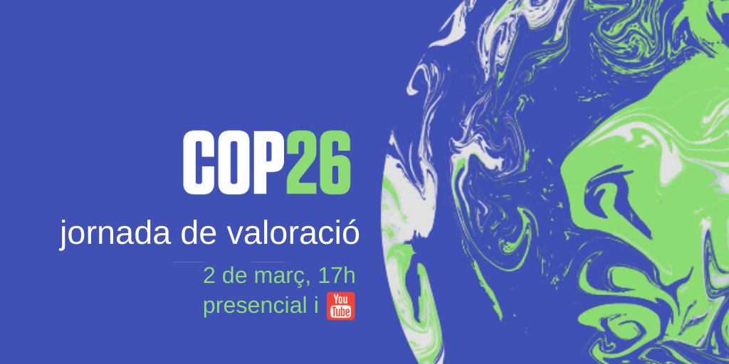 🌍🌡️ #COP26: en què s’ha avançat? 

Demà en parlem, des del Palau de la Generalitat, amb la consellera <a href="/TeresaJorda/">Teresa Jordà</a>, la secretaria @abarnadas i una taula d'experts amb <a href="/igilijauregui/">Iñaki Gili Jauregui</a>, <a href="/AlcarazSendra/">olga alcaraz sendra</a>, Sergi Cuadrat i @MTorresGunfaus 

Més ℹ️ i inscripcions ow.ly/Ofsr50I6Llj
