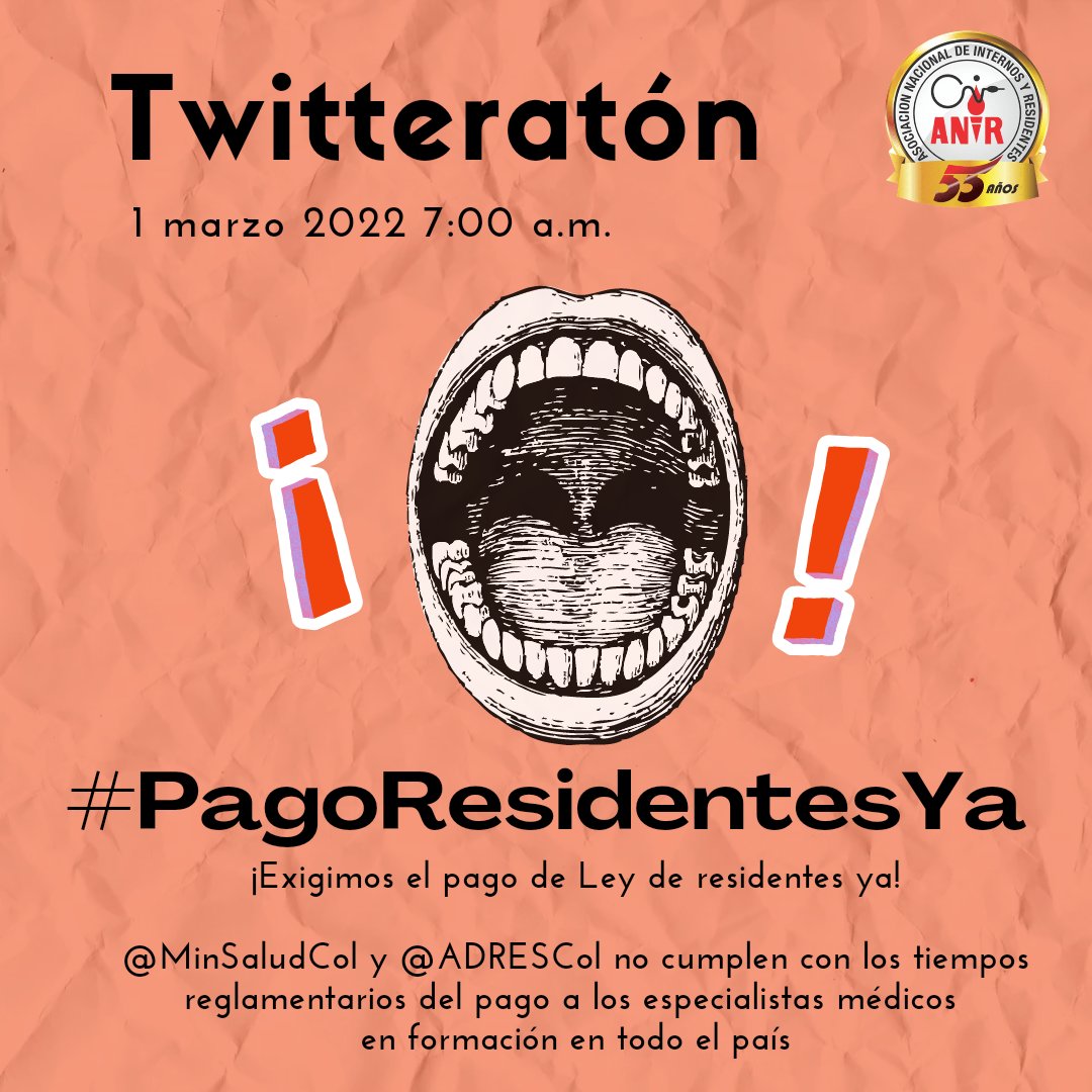 ANIRNACIONAL's tweet photo. Exigimos que se cumpla lo pactado en la ley. Superamos el hito histórico de trabajar gratis, no podemos retroceder.
#PagoResidentesYa 
@NoticiasRCN @CaracolRadio @WRadioColombia https://t.co/BJ6xA2sX3l
