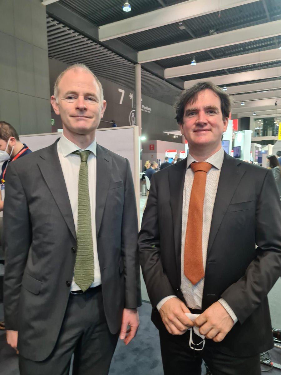 equiendo's tweet photo. Irish Minister with Equiendo CEO Cyril Murphy at the Enterprise Ireland stand.

#mwc2022 #Ireland #enterpriseireland #5G #machinelearning #technology #event https://t.co/EcDX9vdmvn