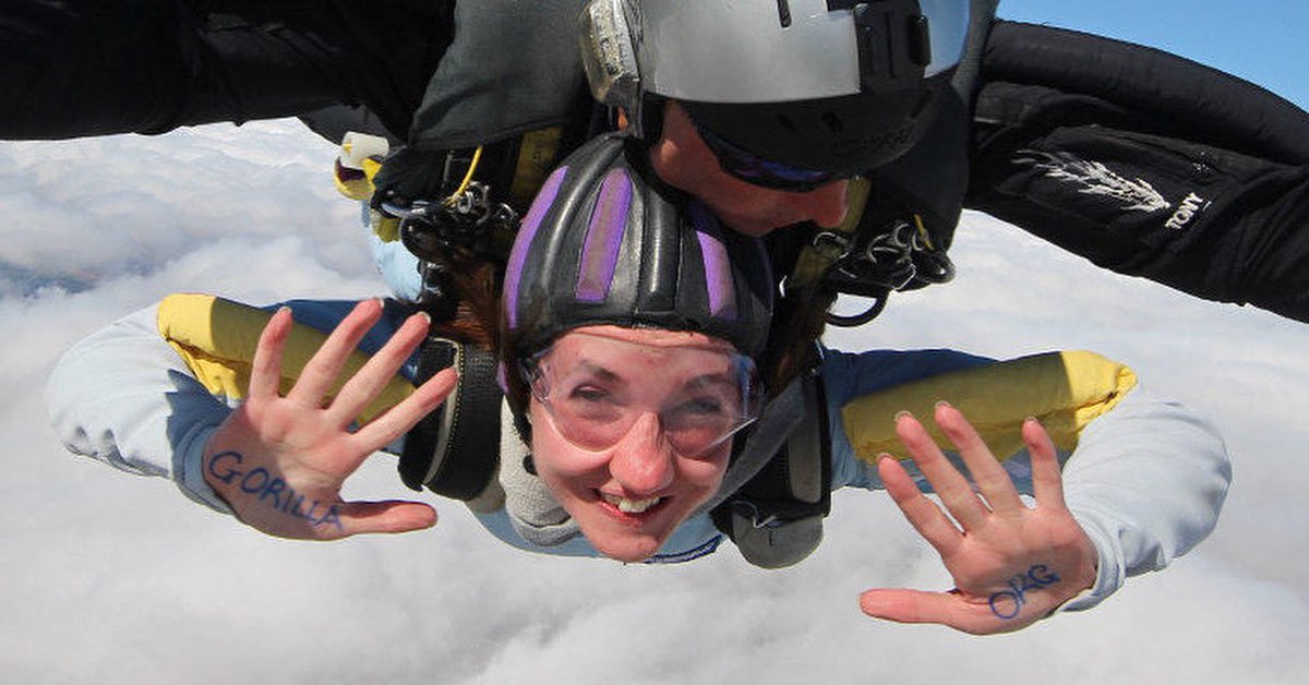 “Giving is not just about making a donation, it is about making a difference.” - Kathy Calvin.
 
For the adrenaline junkies, sky dives are available to raise money from sponsors. Help the gorillas now

Photo credit: The Gorilla Organization.

 #Gorillas #Charity #SkyDive