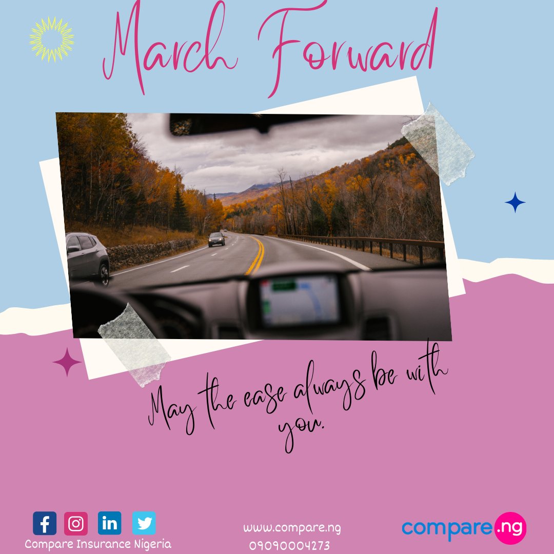 March on with the beautiful wind of March.

Visit compare.ng

#newmonth #tuesdaytips #MotorInsurance #AutoInsurance #Insurance #InsuranceQuotes #CheapQuotes #CompareInsurance #Insurancein15minutes