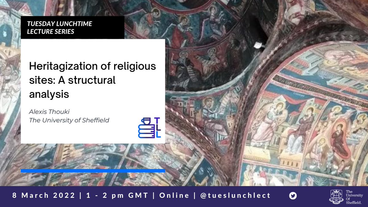 Join us next week for a cool lunch break! 📚🥪 Alexis Thouki will talk about the heritagization of religious sites ⛪️ Stay tuned for link 🔗🔎

📅 8 Mar 2022
🕐 1-2 pm GMT
📍At <a href="/UniShefArch/">Archaeology at Sheffield</a>
📌Free and online

#Archaeology #ArchaeologyTalks #archaeologytwitter #MadeinSheffield
