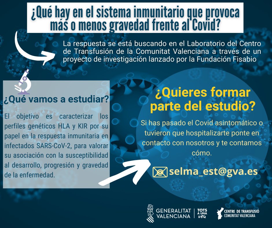 GVAdonasang's tweet photo. 🔹¿Qué hay en el sistema inmunitario que provoca más o menos gravedad frente al COVID-19?
👩‍🔬👨‍🔬🏥La respuesta se está buscando en @GVAdonasang  través de un proyecto de investigación lanzado por @GVAfisabio 

🔬🧫¿𝐐𝐮𝐢𝐞𝐫𝐞𝐬 𝐟𝐨𝐫𝐦𝐚𝐫 𝐩𝐚𝐫𝐭𝐞 𝐝𝐞𝐥 𝐞𝐬𝐭𝐮𝐝𝐢𝐨? 👇👇 https://t.co/RzvTM9afq3