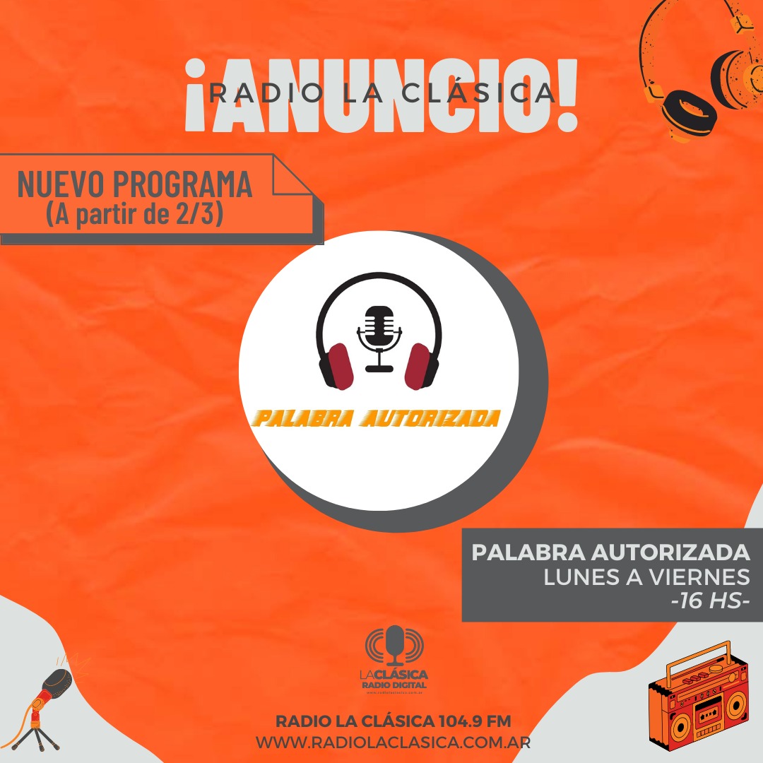 PAutorizada's tweet photo. ¡ANUNCIO! 😀👍
#Temporada2022 📻🎙
➡️ En un nuevo año regresamos con el programa deportivo a @RadioLaClasica :
➡️ Lunes a Viernes de 16 a 18 hs.   por 104.9 FM y en la web por https://t.co/jB9cB5Iu7G
➡️Stream en: YouTube, Facebook, y Twitch.
#Periodismodeportivo #Tucuman #Radio https://t.co/0y1pnVKWJx