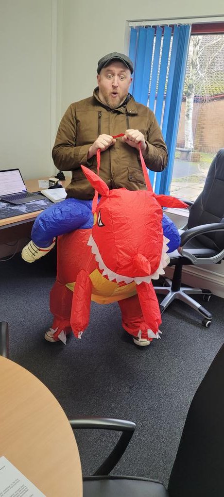 Mr Smith brought his Dragon to school this morning. He is ready for St. David's Day!