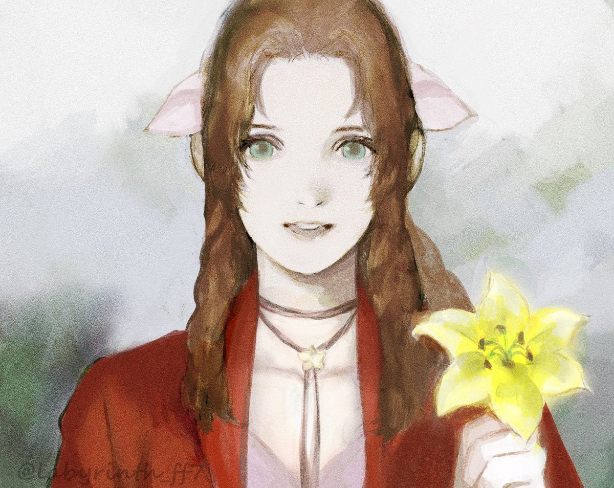 エアリス・ゲインズブール 「#FF7 #FF7R #エアリス #Aerith 
花のような笑顔で迎える
〝ず」|Rito🐥🐥🐥💨のイラスト