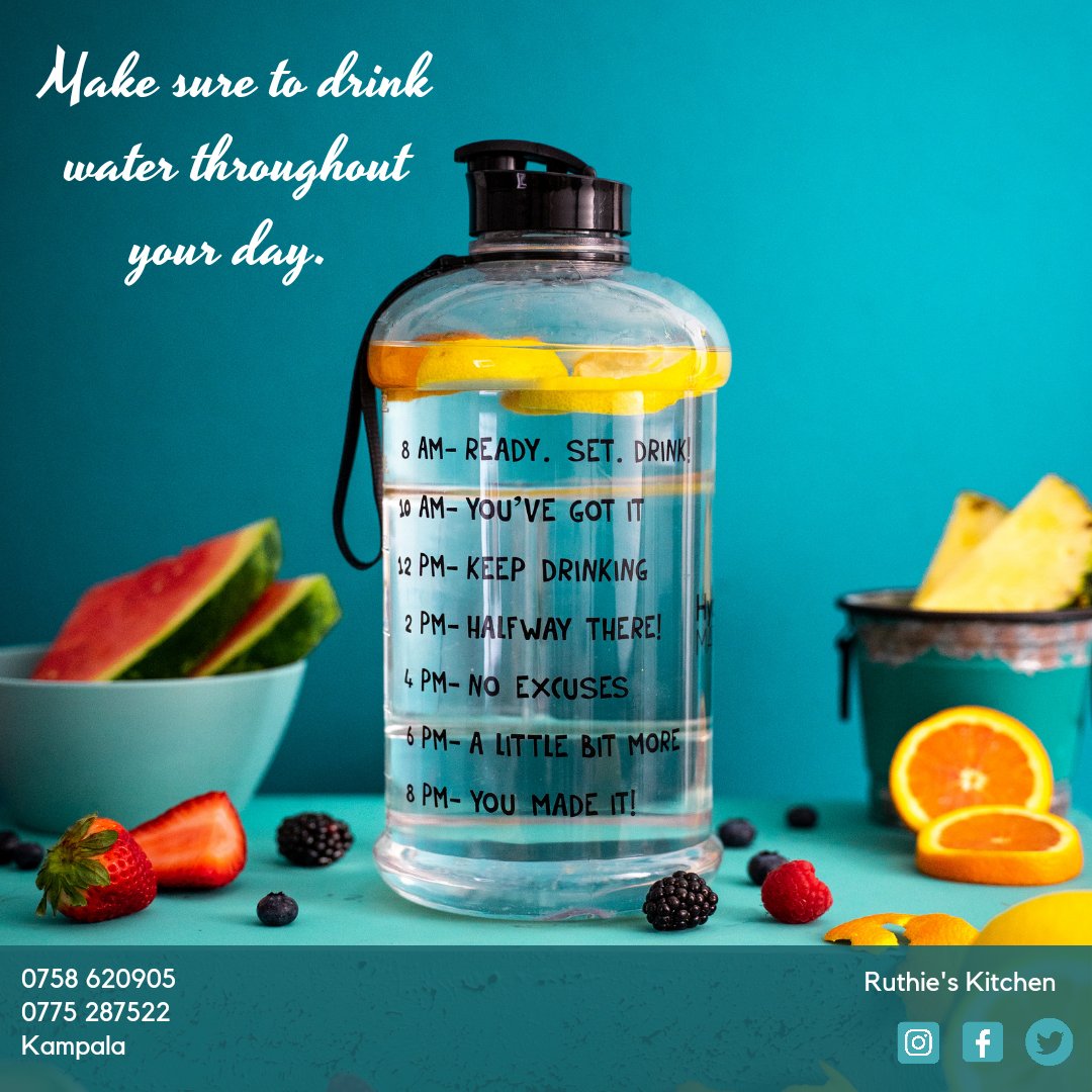 RuthiesKitchen_'s tweet photo. How many litres do you drink in a day? The doctors recommend drinking 8 glasses of water in one day. That's approximately 2.4 to 3 litres.
Make a deliberate and intentional effort to drink enough water every day.

#RuthiesKitchen #Water #WaterBottle #DrinkWater #RoastAndRhyme https://t.co/nEZyNEYdRY