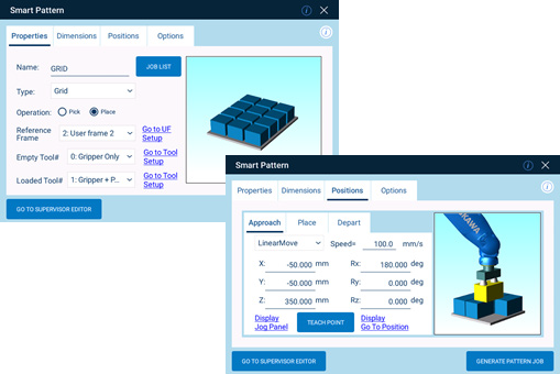 electro_matic's tweet image. The easy-to-use #SmartPattern extension is a #graphicalinterface for Smart Pendant to generate jobs quickly to handle parts in specific pattern(s). Learn how to receive the Smart Pendant Extension, at no charge! #Yaskawa #HCseries #GPseries #robots