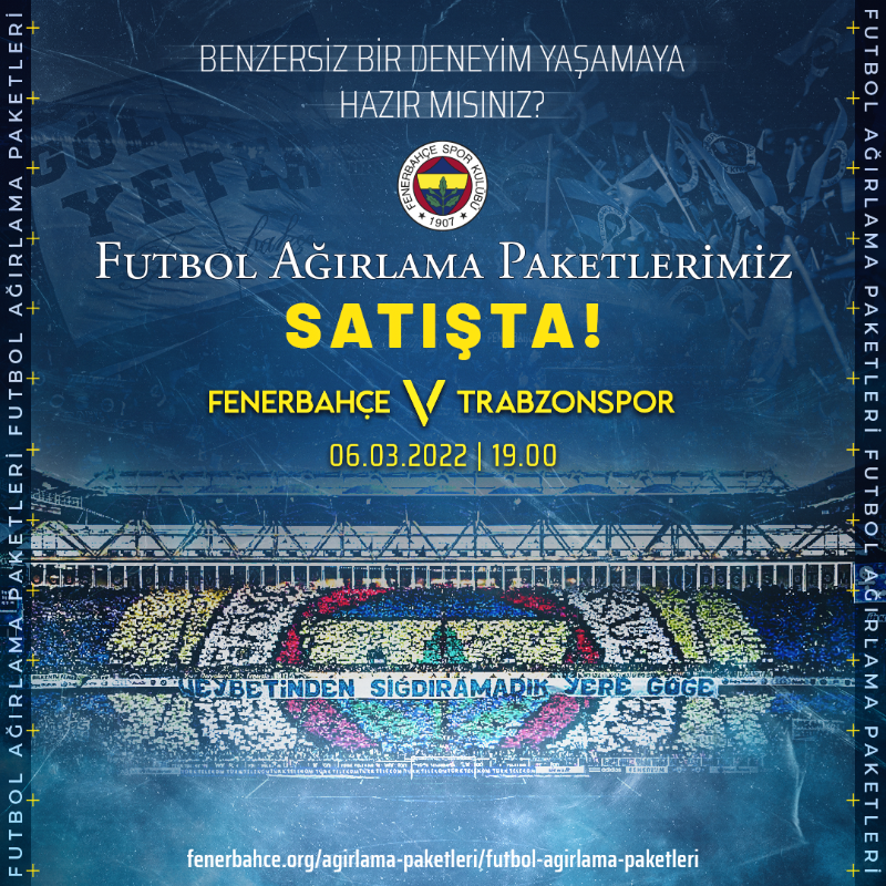 Fenerbahce's tweet photo. 🏟 Taraftarlarımıza stadımızda eşsiz bir maç günü deneyimi yaşatmak için Trabzonspor ile oynayacağımız maçın ağırlama paketleri satışı devam ediyor. 👇 

Detaylar: https://t.co/mErPvyCFzQ