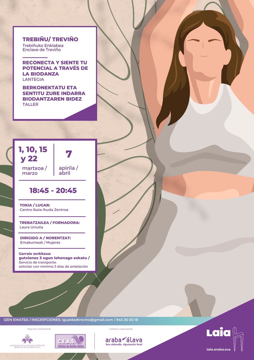LaiaAraba's tweet photo. ✨🍃Biodantza tailerra Trebiñun!!
Berkonektatu eta sentitu zure indarra Biodantzaren bidez
Bihar hasiko gara!
https://t.co/2M3O9U8fzY
#LAIAeskolaTREVIÑO
#LAIAaraba https://t.co/OAu8aQrTnD