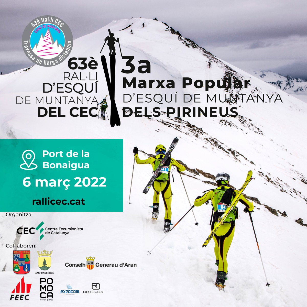 Compte enrere! 5 dies i comença la 3a Marxa Popular d'Esquí de muntanya dels Pirineus i el 63è <a href="/ralliskimocec/">Ral·li CEC Esquí de muntanya</a>. Encara queden places, t'hi apuntes? rallicec.cat/inscripcions/ 
#ValdAran #skimo #muntanya #rallicec