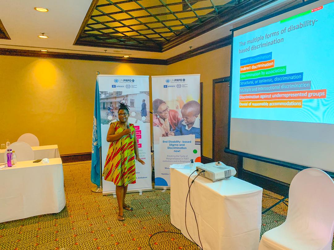 <a href="/AgnessChindimba/">Agness Chindimba</a> Director <a href="/deafwomenzim/">Deaf Women Included</a> continues the session on Equality and Discrimination focusing on the types of discrimination and discrimination towards underrepresented groups of persons with disabilities. 
@unprpd <a href="/UNZimbabwe/">UN Zimbabwe</a> <a href="/iloharare/">ILO Harare</a> <a href="/AChinomwe/">Adolphus Chinomwe</a> <a href="/UnescoEast/">UNESCO Eastern Africa</a>